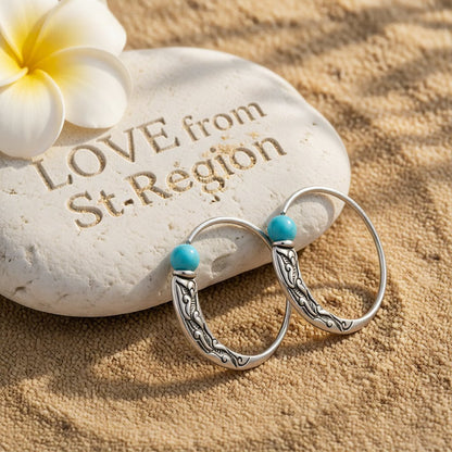 Turquoise & Silver-Plated Hoop Earrings