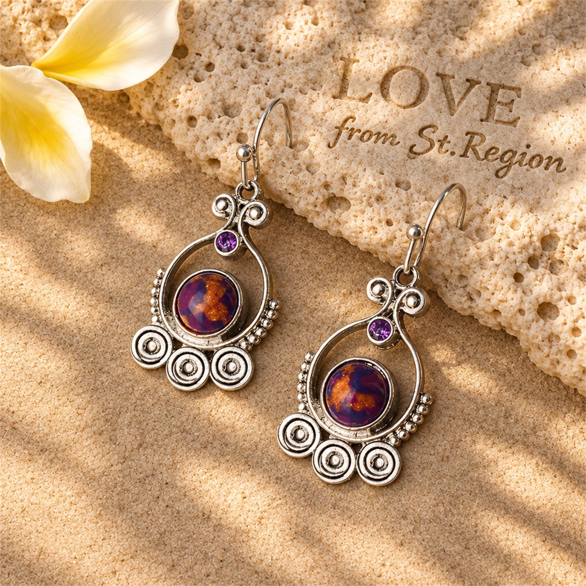 Purple Turquoise and Cubic Zirconia Silver-Plated Drop Earrings, silver drop earrings for women, lifestyle look