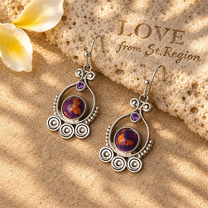 Purple Turquoise and Cubic Zirconia Silver-Plated Drop Earrings, silver drop earrings for women, lifestyle look