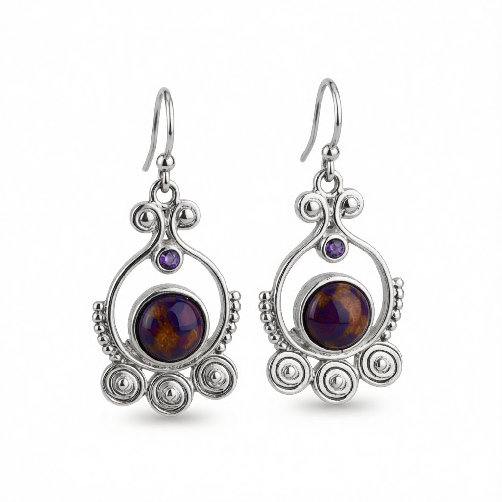 Purple Turquoise and Cubic Zirconia Silver-Plated Drop Earrings, silver drop earrings for women, side view