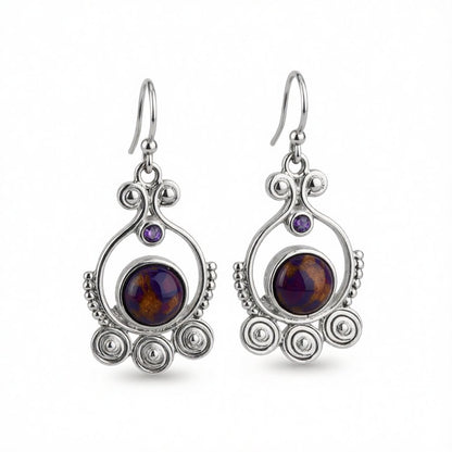 Purple Turquoise and Cubic Zirconia Silver-Plated Drop Earrings, silver drop earrings for women, side view