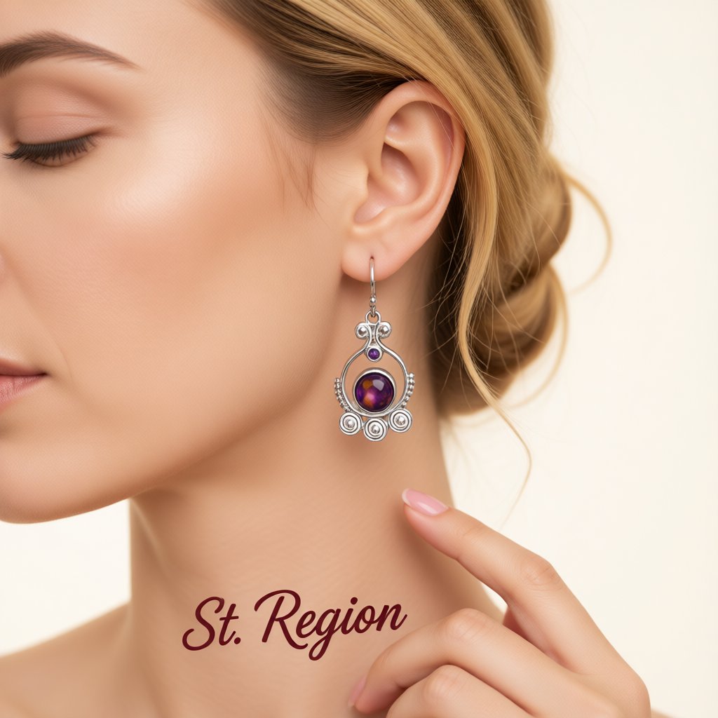 Purple Turquoise and Cubic Zirconia Silver-Plated Drop Earrings, silver drop earrings for women, styled look