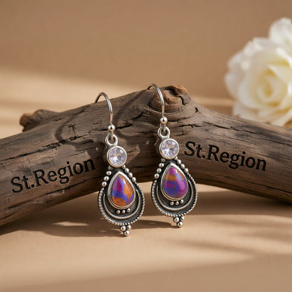 Purple Turquoise and Crystal Silver-Plated Teardrop Earrings, silver drop earrings for women, front view