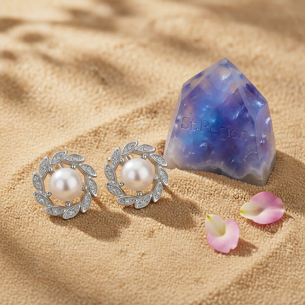 Pearl & Cubic Zirconia Silver-Plated Leaf Halo Stud Earrings