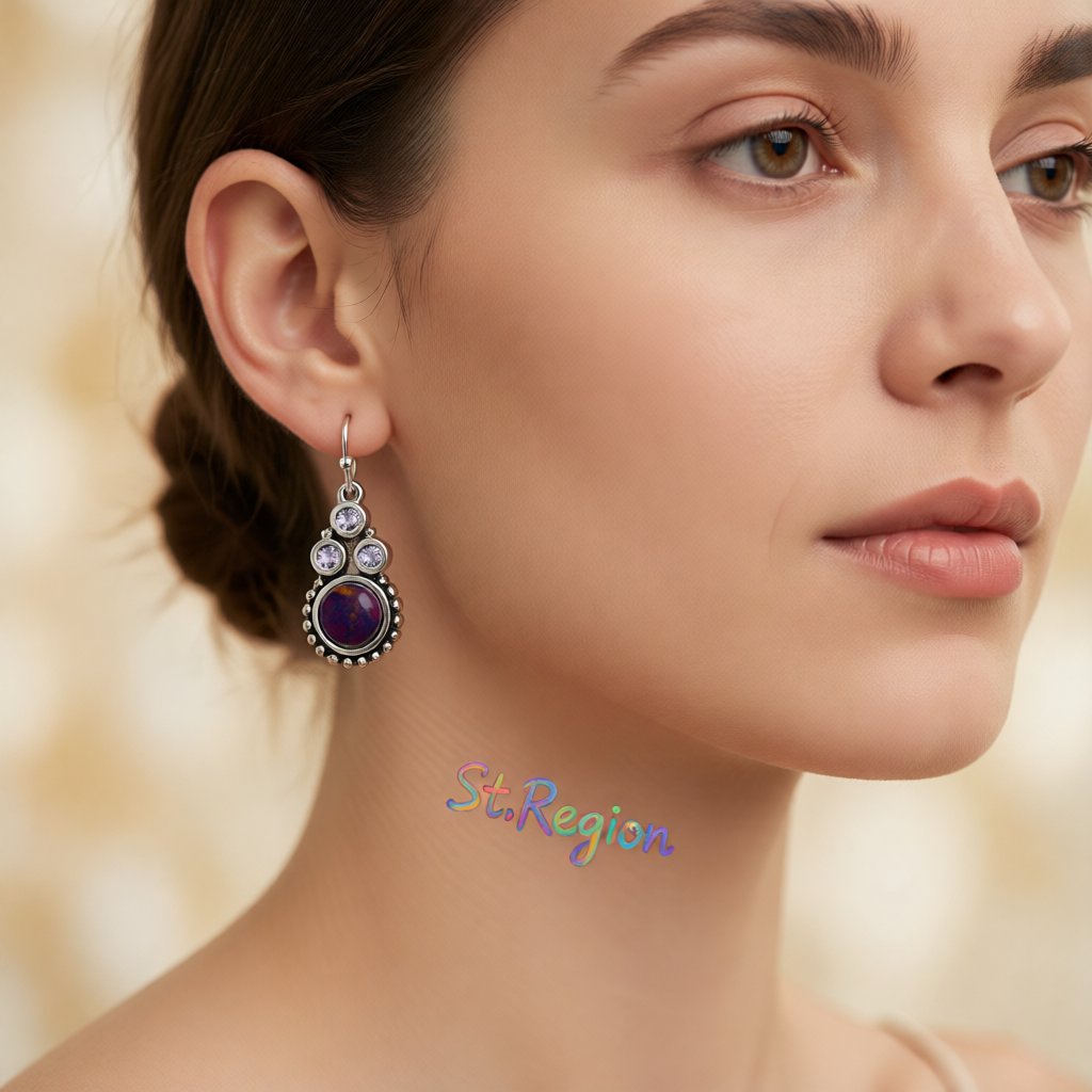 Turquoise and Crystal Silver-Plated Tri-Dot Drop Earrings, silver drop earrings for women, styled look