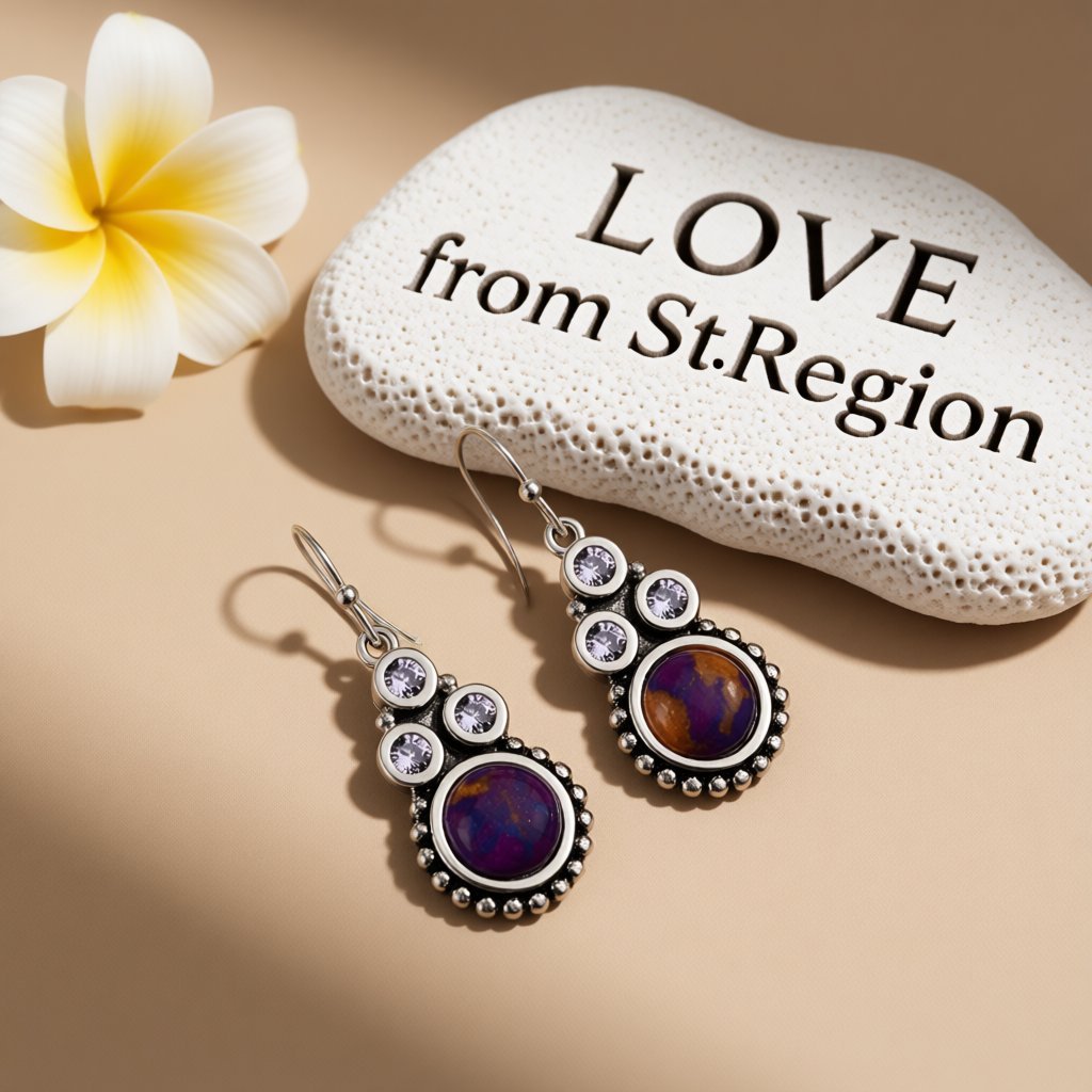 Turquoise and Crystal Silver-Plated Tri-Dot Drop Earrings, silver drop earrings for women, lifestyle look