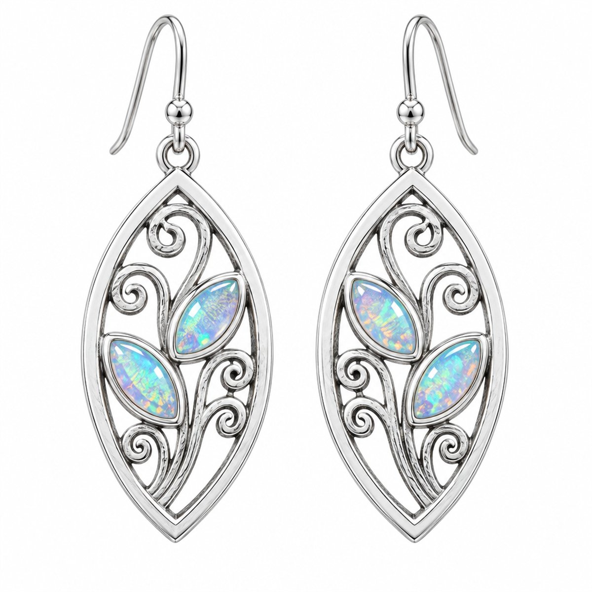 Moonstone and Silver-Plated Botany Dangle Earrings, silver drop earrings for women, vintage-inspired design, side view
