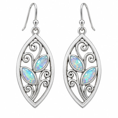 Moonstone and Silver-Plated Botany Dangle Earrings, silver drop earrings for women, vintage-inspired design, side view