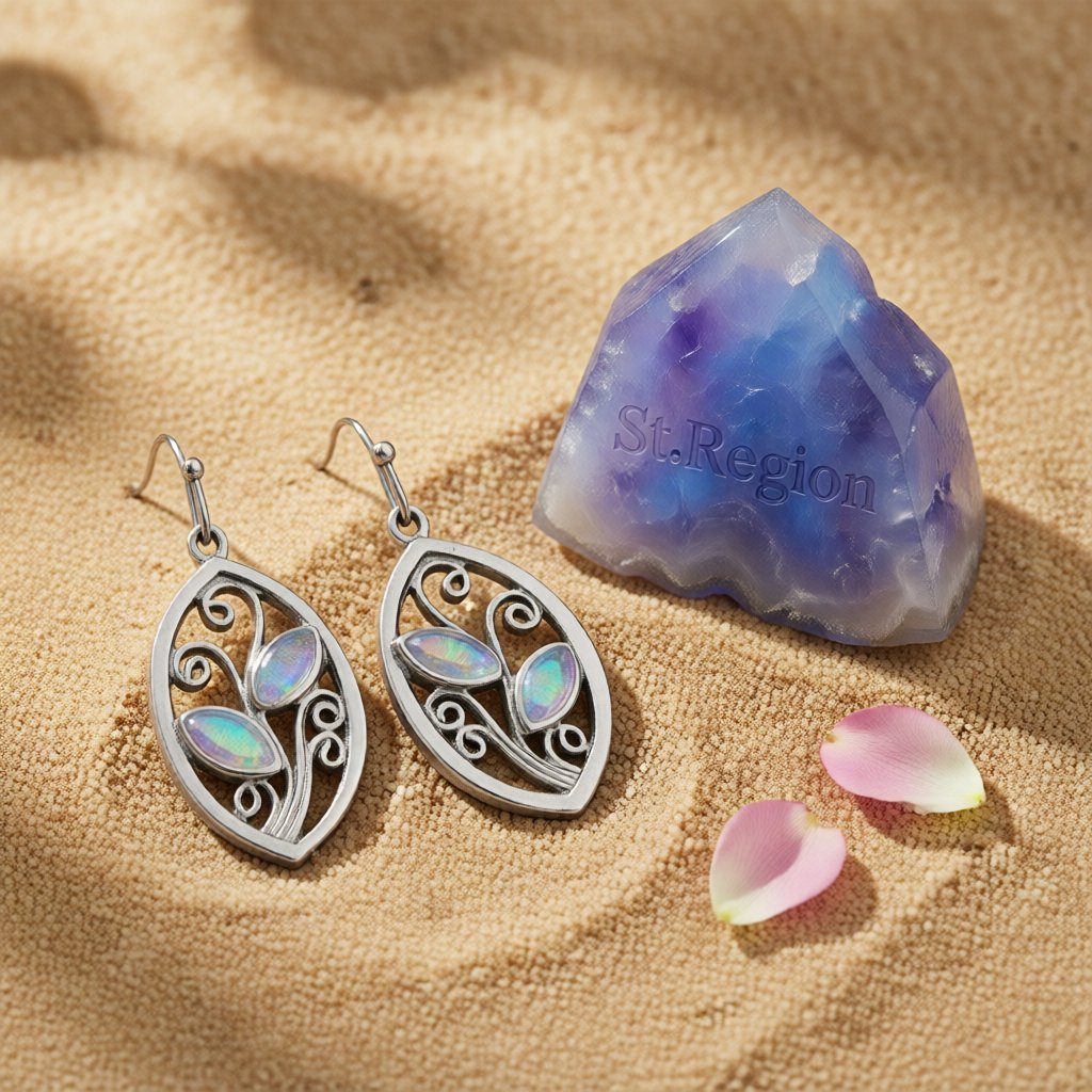 Moonstone and Silver-Plated Botany Dangle Earrings, silver drop earrings for women, vintage-inspired design, detail close-up