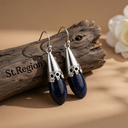 Celestine and Silver-Plated Drop Earrings, silver drop earrings for women, vintage-inspired design, front view