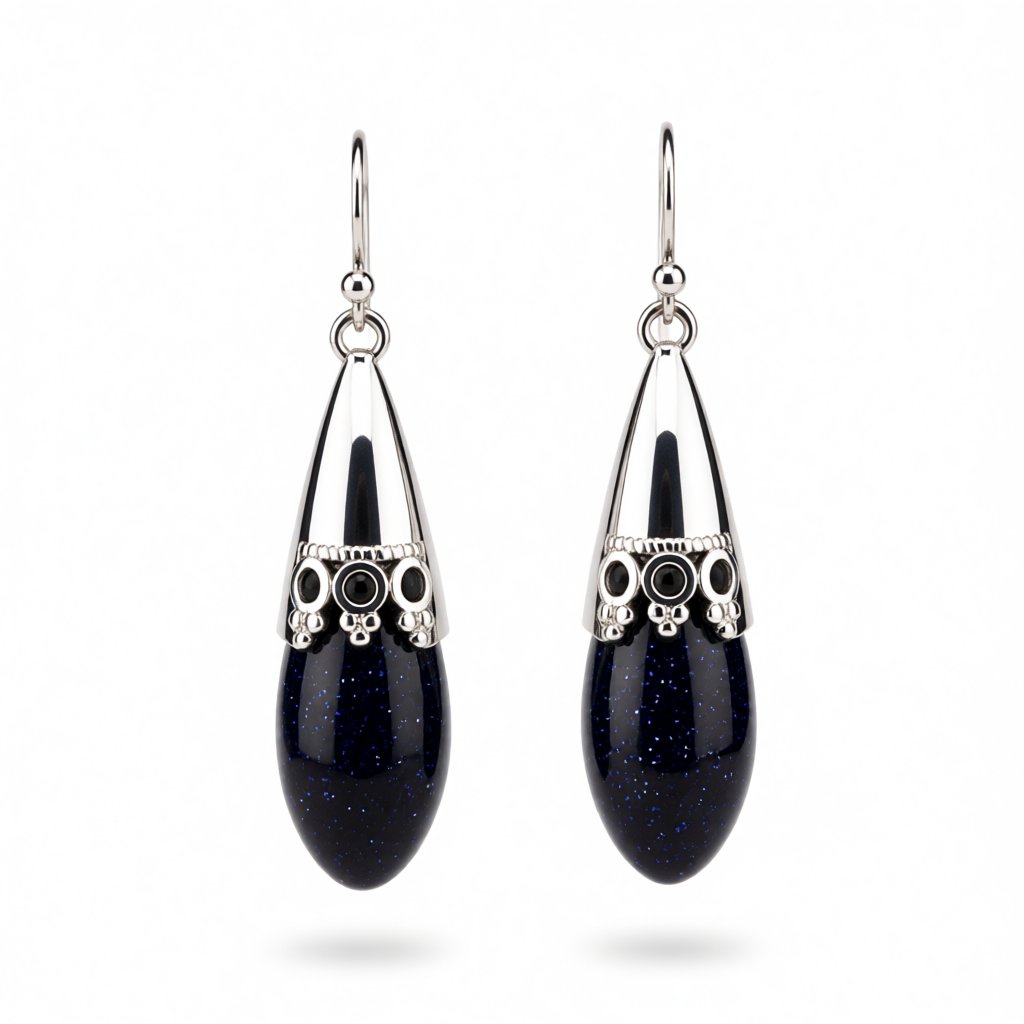Celestine and Silver-Plated Drop Earrings, silver drop earrings for women, vintage-inspired design, side view