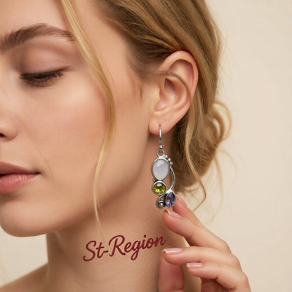 Cat's Eye and Crystal Silver-Plated Vine Drop Earrings, silver drop earrings for women, elegant gift for her, styled look