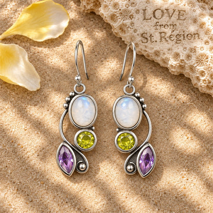 Cat's Eye and Crystal Silver-Plated Vine Drop Earrings, silver drop earrings for women, elegant gift for her, lifestyle look