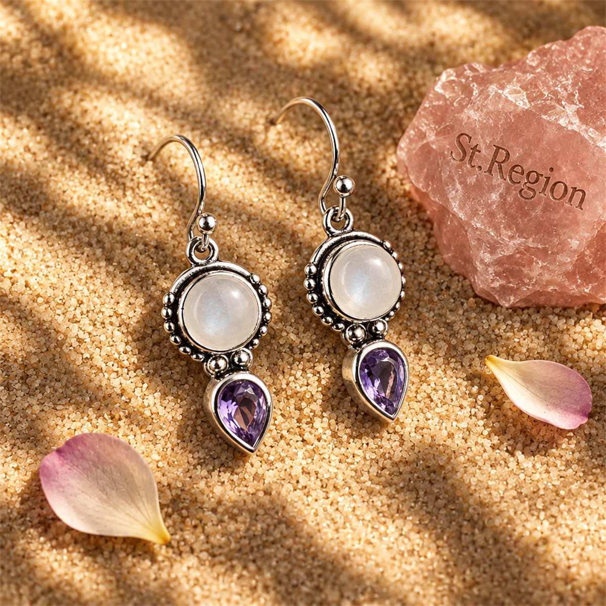 Cat's Eye and Crystal Silver-Plated Pear Cut Drop Earrings, silver drop earrings for women, detail close-up