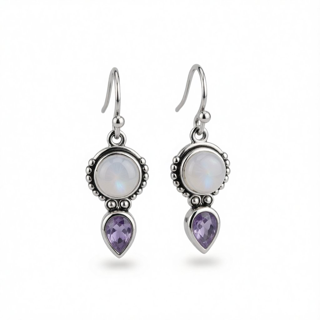 Cat's Eye and Crystal Silver-Plated Pear Cut Drop Earrings, silver drop earrings for women, side view