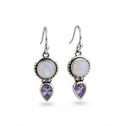 Cat's Eye and Crystal Silver-Plated Pear Cut Drop Earrings, silver drop earrings for women, side view