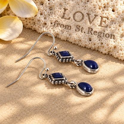 Dark Blue Crystal and Silver-Plated Princess Drop Earrings, silver drop earrings for women, everyday style, lifestyle look