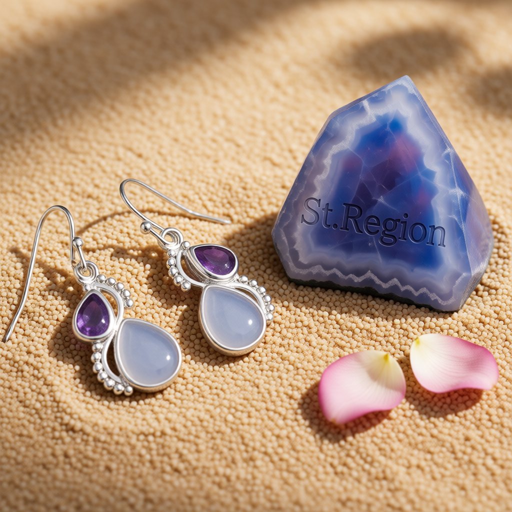 Purple Crystal and Cat's Eye Silver-Plated Pear-Cut Textured Drop Earrings, silver drop earrings for women, detail close-up