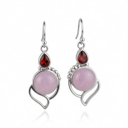 Pink Cat's Eye and Red Crystal Silver-Plated Drop Earrings, silver drop earrings for women, side view