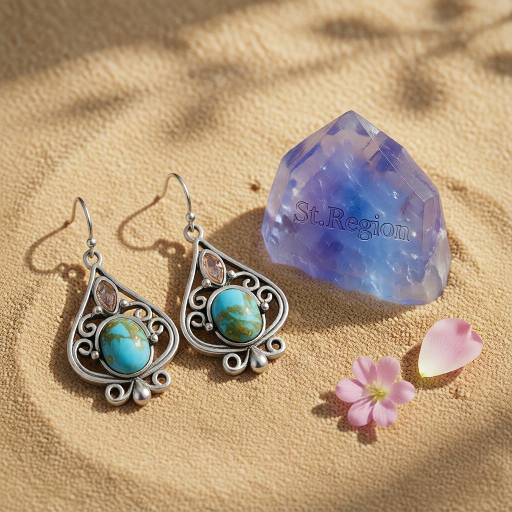 Turquoise and Silver-Plated Oval Drop Earrings, silver drop earrings for women, dainty minimalist design, detail close-up
