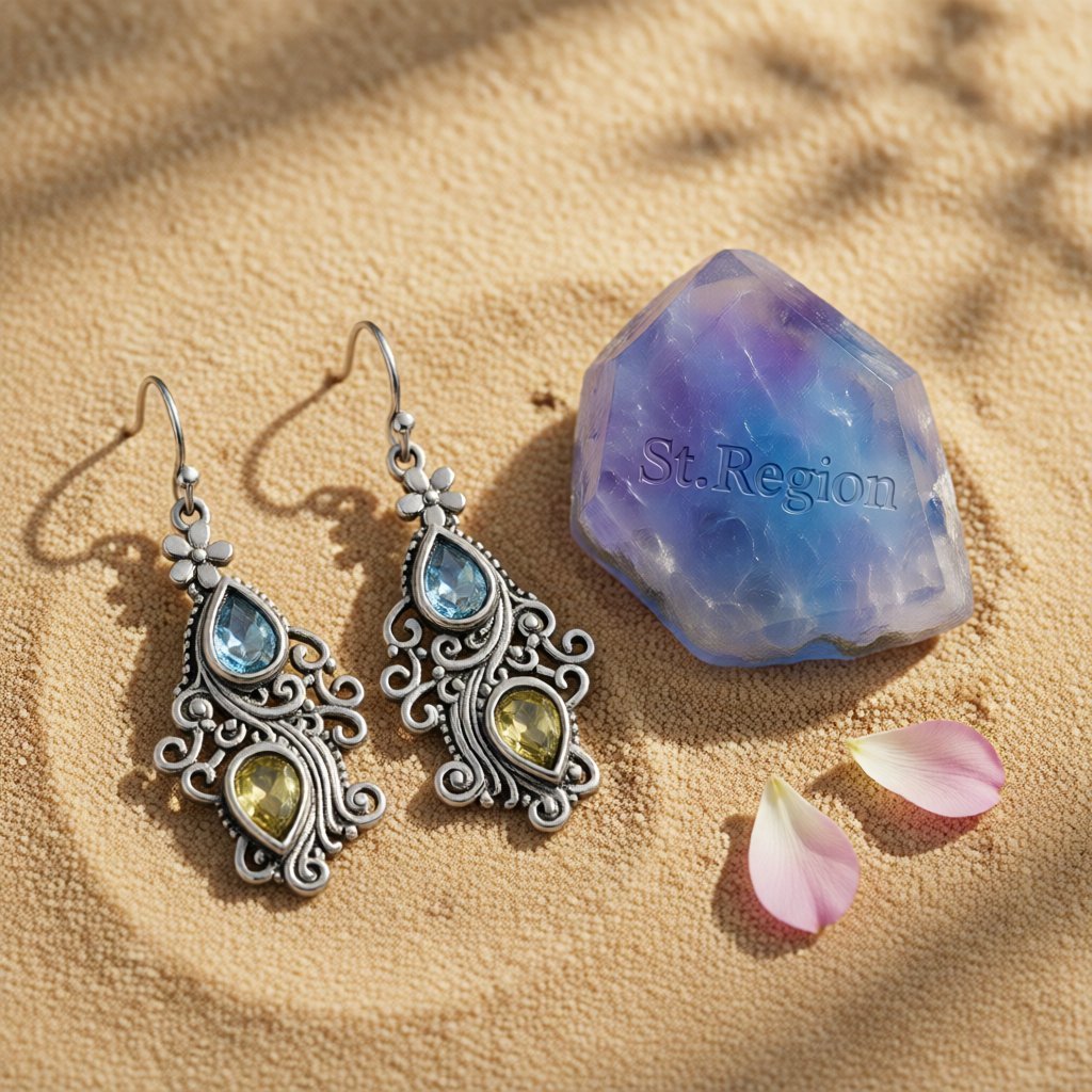 Crystal and Silver-Plated Double Pear Cut Drop Earrings, silver drop earrings for women, botanical inspired, detail close-up