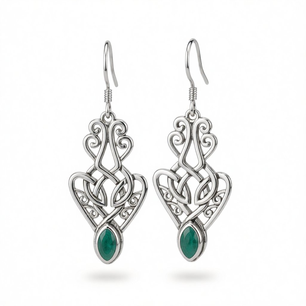 Enamel and Silver-Plated Filigree Drop Earrings, silver drop earrings for women, vintage-inspired design, side view
