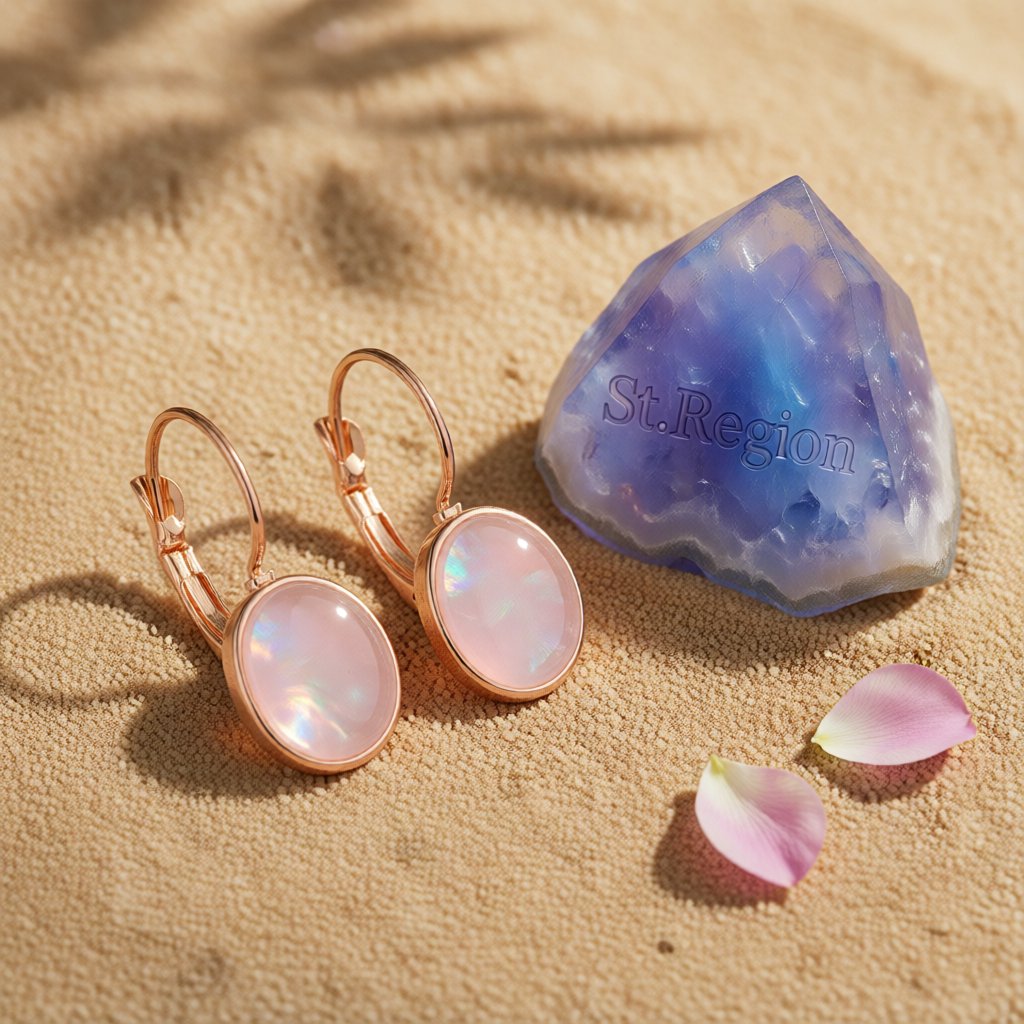 Cat's Eye and 18K Rose Gold-Plated Lever-Back Earrings, rose gold huggie earrings, vintage-inspired design, detail close-up