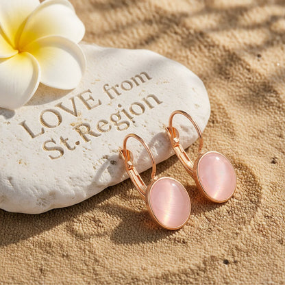 Cat's Eye and 18K Rose Gold-Plated Lever-Back Earrings, rose gold huggie earrings, vintage-inspired design, lifestyle look