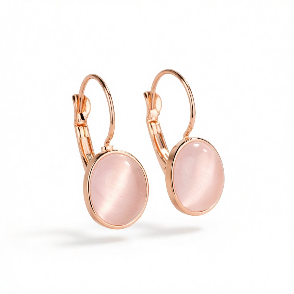 Cat's Eye and 18K Rose Gold-Plated Lever-Back Earrings, rose gold huggie earrings, vintage-inspired design, side view