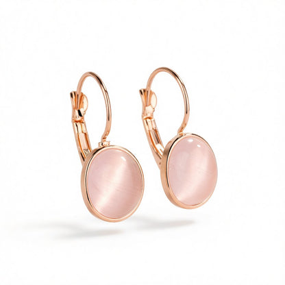 Cat's Eye and 18K Rose Gold-Plated Lever-Back Earrings, rose gold huggie earrings, vintage-inspired design, side view