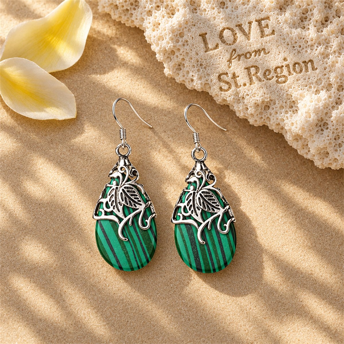 Green Acrylic & Silver-Plated Drop Earrings