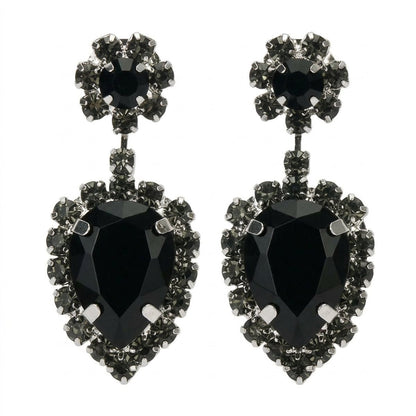 Black and Cubic Zirconia Round Pear Drop Earrings, drop earrings for women, botanical inspired, side view