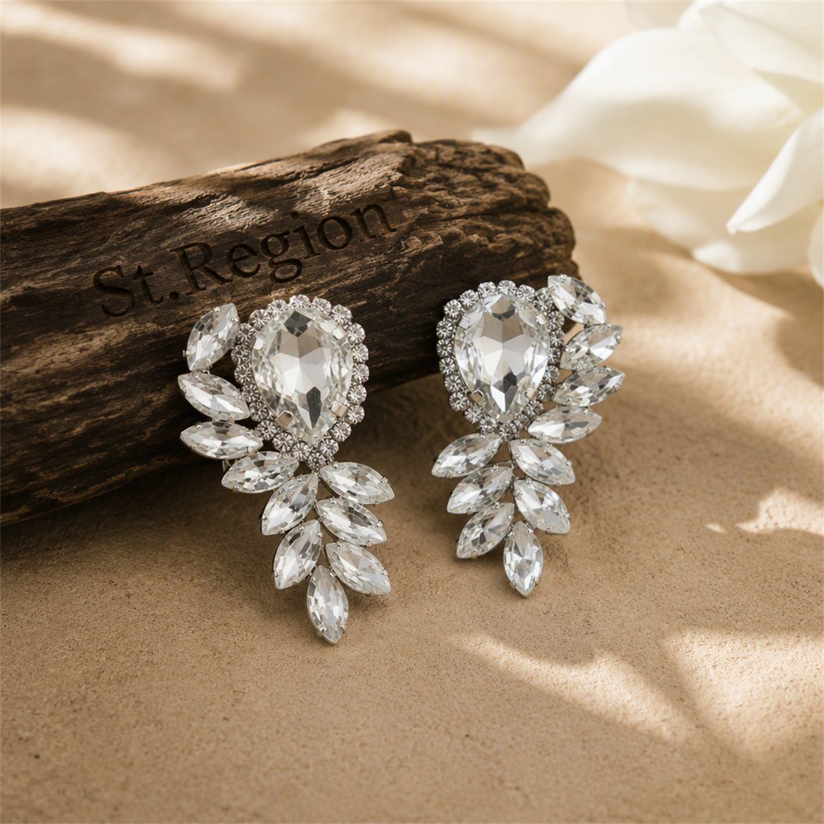 Crystal and Cubic Zirconia Botany Drop Earrings, drop earrings for women, everyday style, front view