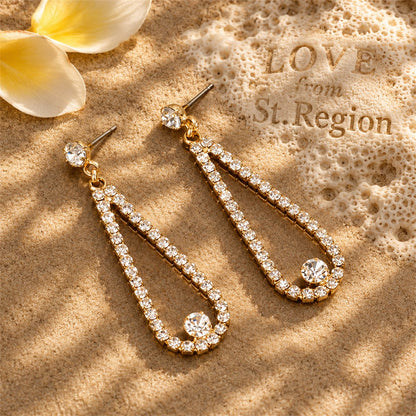 Cubic Zirconia and 18K Gold-Plated Open Teardrop Earrings, gold drop earrings for women, lifestyle look