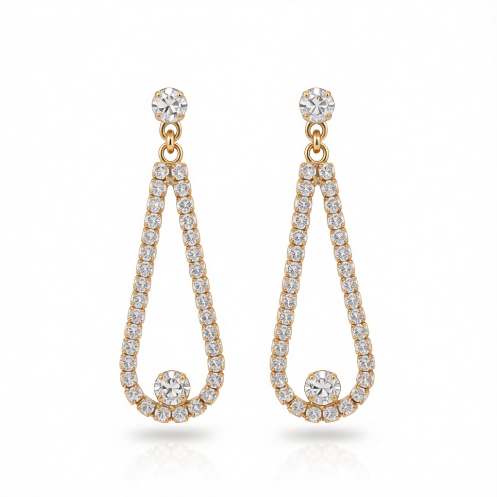 Cubic Zirconia and 18K Gold-Plated Open Teardrop Earrings, gold drop earrings for women, dainty minimalist design, side view