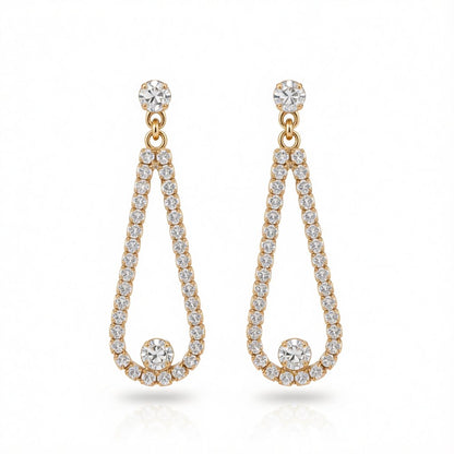 Cubic Zirconia and 18K Gold-Plated Open Teardrop Earrings, gold drop earrings for women, dainty minimalist design, side view
