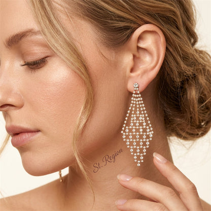 Cubic Zirconia and 18K Gold-Plated Open Rhombus Drop Earrings, gold drop earrings for women, everyday style, styled look