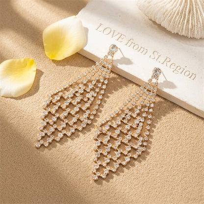 Cubic Zirconia and 18K Gold-Plated Open Rhombus Drop Earrings, gold drop earrings for women, everyday style, lifestyle look