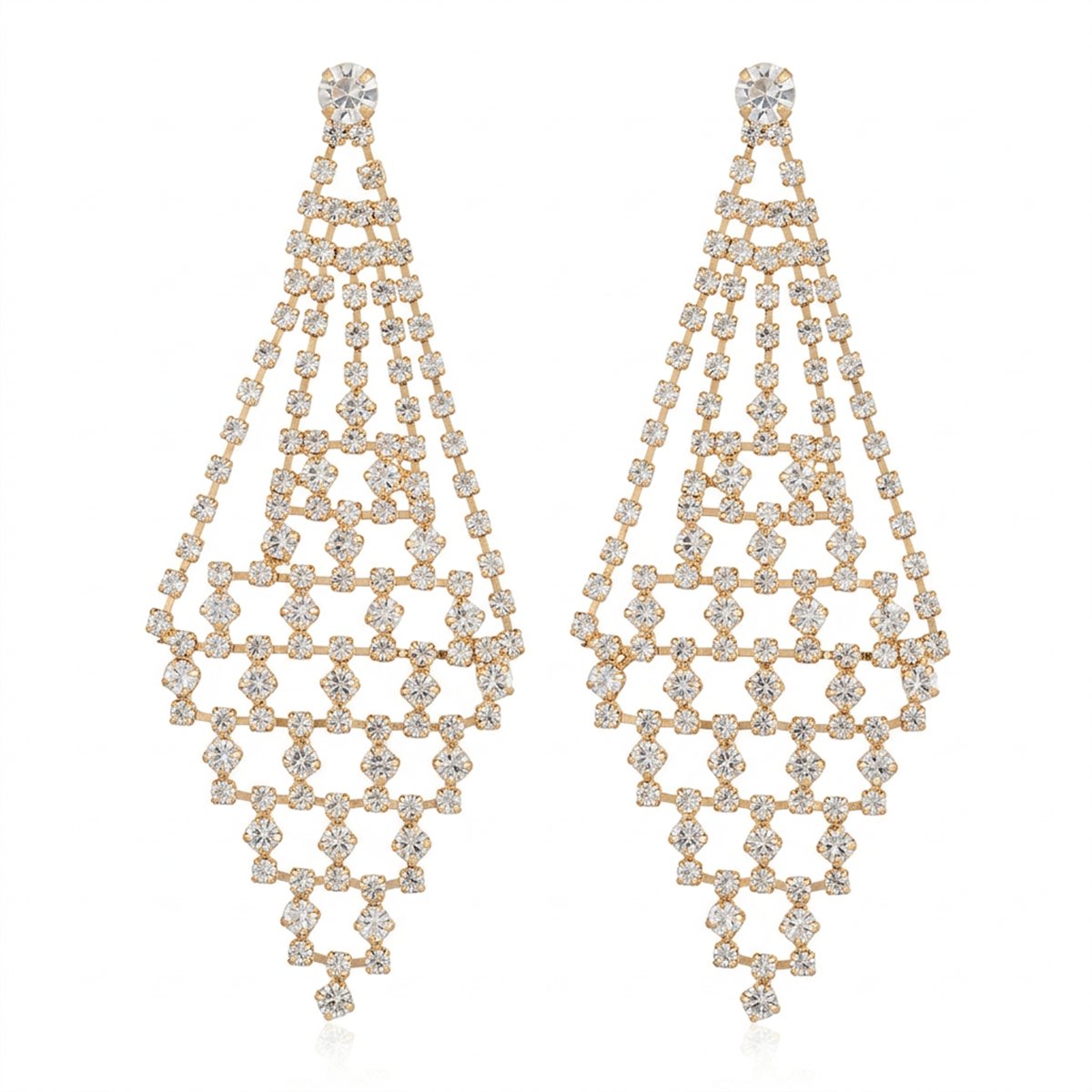 Cubic Zirconia and 18K Gold-Plated Open Rhombus Drop Earrings, gold drop earrings for women, everyday style, side view
