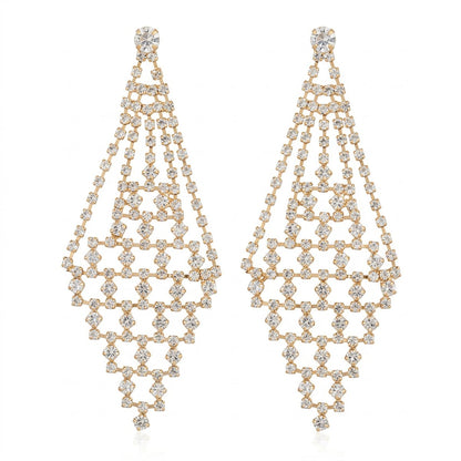 Cubic Zirconia and 18K Gold-Plated Open Rhombus Drop Earrings, gold drop earrings for women, everyday style, side view