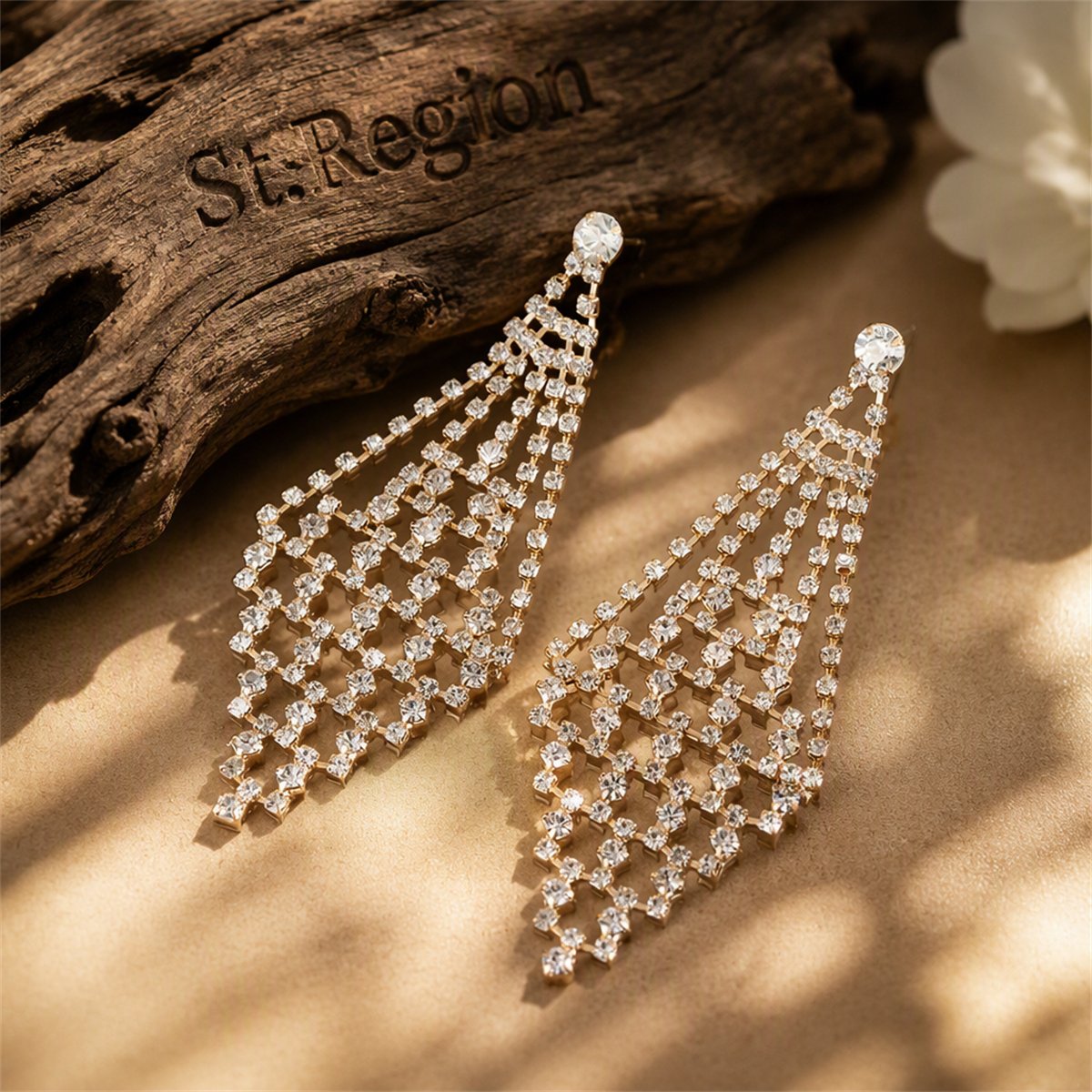 Cubic Zirconia and 18K Gold-Plated Open Rhombus Drop Earrings, gold drop earrings for women, everyday style, front view