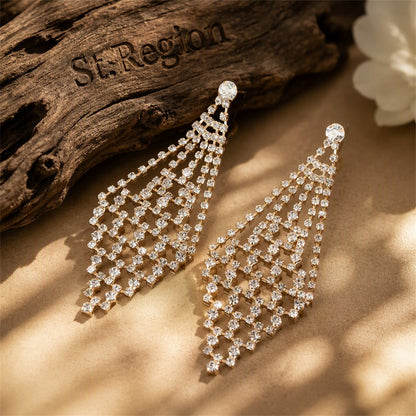Cubic Zirconia and 18K Gold-Plated Open Rhombus Drop Earrings, gold drop earrings for women, everyday style, front view