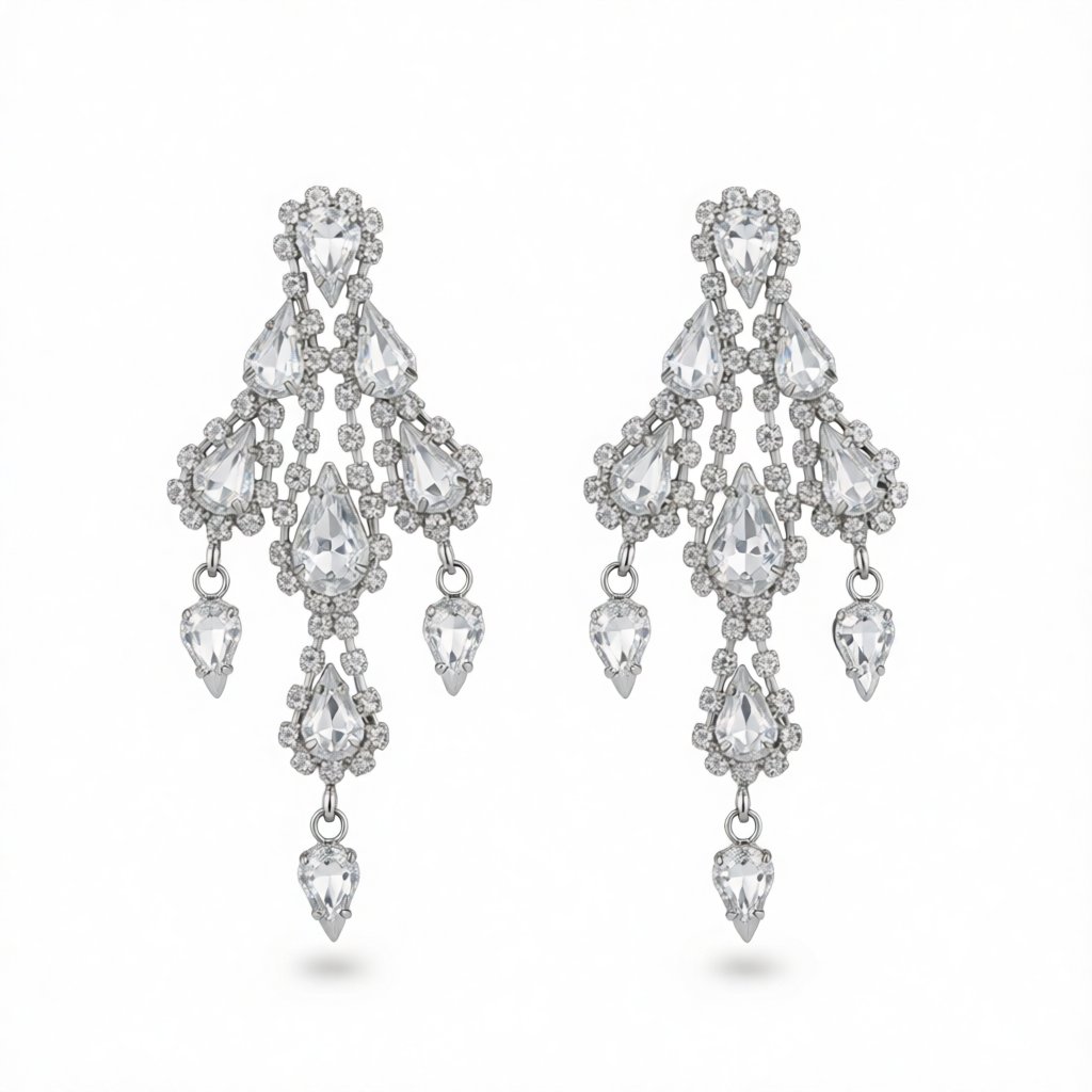 Cubic Zirconia and Silver-Plated Tiered Tassel Drop Earrings, silver drop earrings for women, elegant gift for her, side view