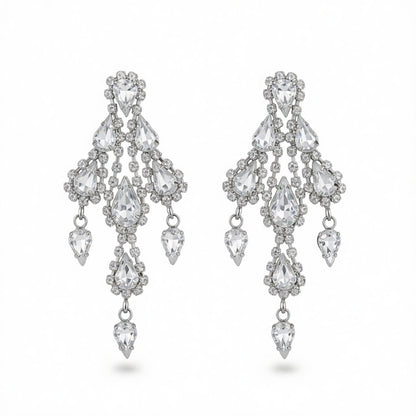 Cubic Zirconia and Silver-Plated Tiered Tassel Drop Earrings, silver drop earrings for women, elegant gift for her, side view