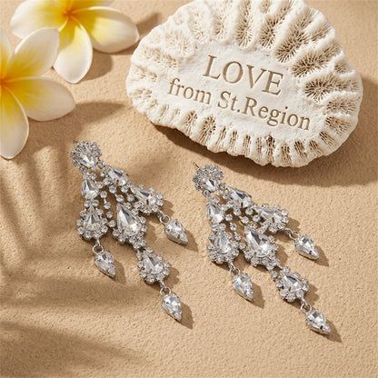 Cubic Zirconia and Silver-Plated Tiered Tassel Drop Earrings, silver drop earrings for women, lifestyle look