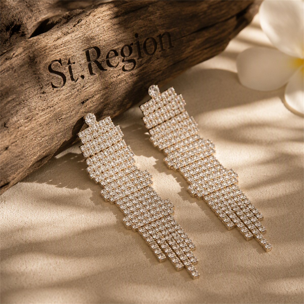 Cubic Zirconia and 18K Gold-Plated Geometric Statement Drop Earrings, gold drop earrings for women, front view