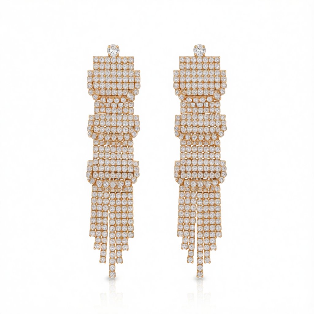 Cubic Zirconia and 18K Gold-Plated Geometric Statement Drop Earrings, gold drop earrings for women, side view