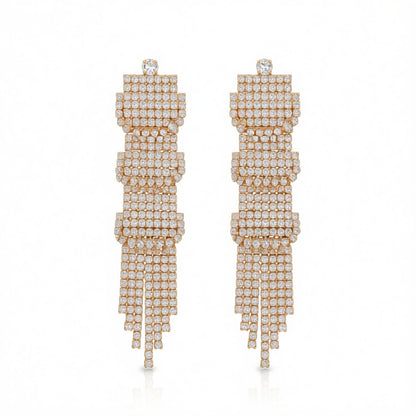 Cubic Zirconia and 18K Gold-Plated Geometric Statement Drop Earrings, gold drop earrings for women, side view