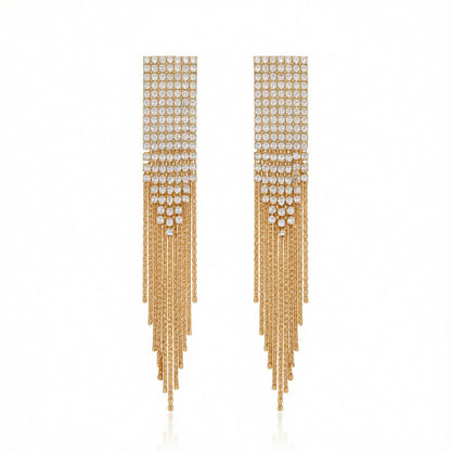 Cubic Zirconia and 18K Gold-Plated Pavé Tassel Drop Earrings, gold drop earrings for women, botanical inspired, side view