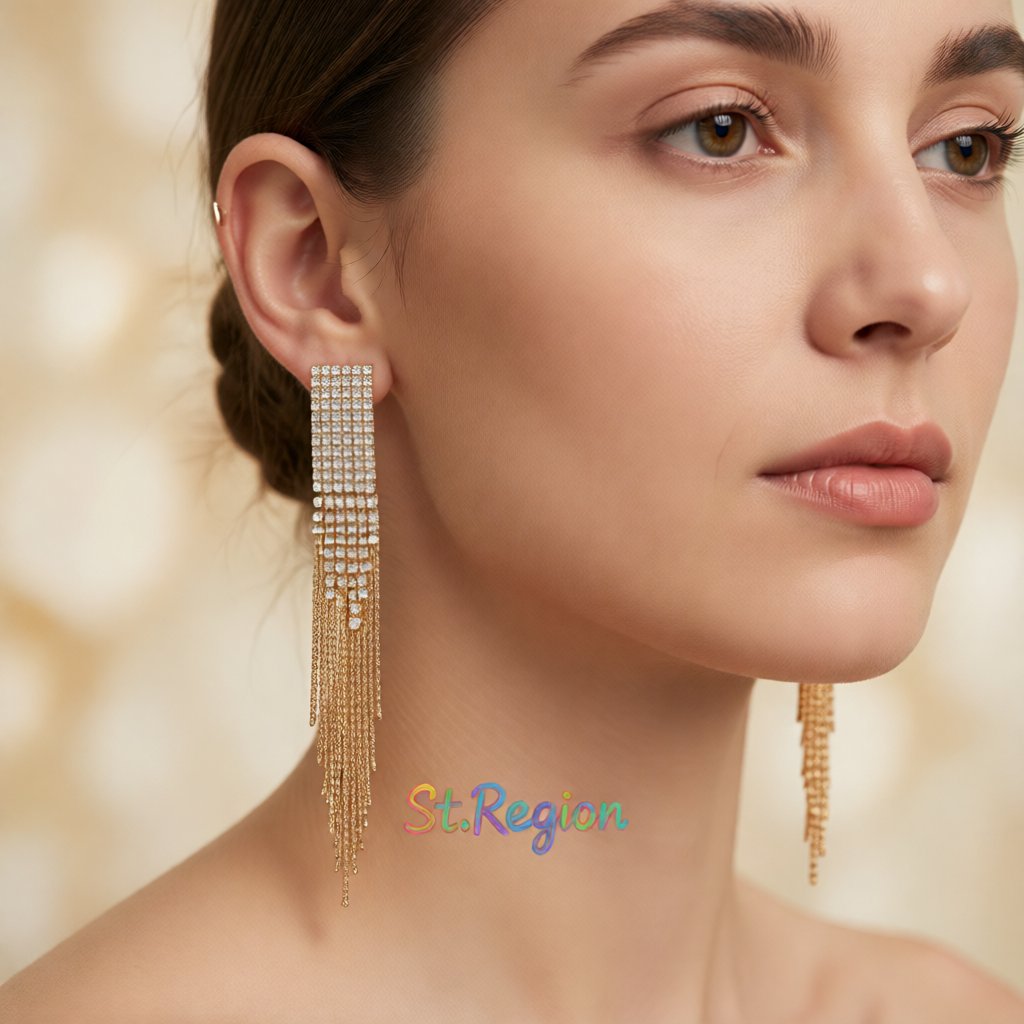 Cubic Zirconia and 18K Gold-Plated Pavé Tassel Drop Earrings, gold drop earrings for women, botanical inspired, styled look